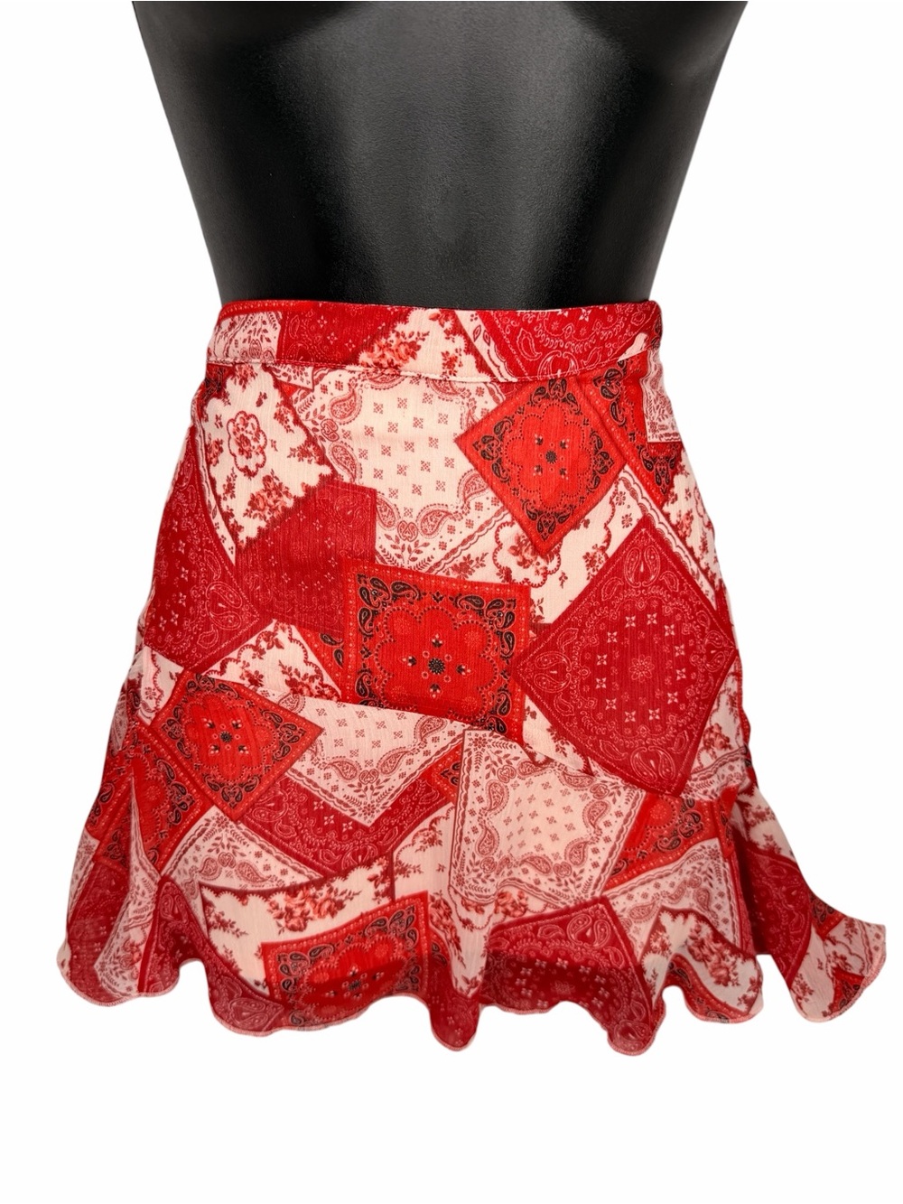 No Boundaries Bandana Paisley Ruffle Mini Skirt XS Y2K